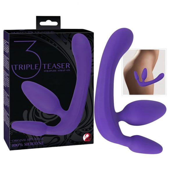 Fialový trojitý strap-on dildo bez popruhov