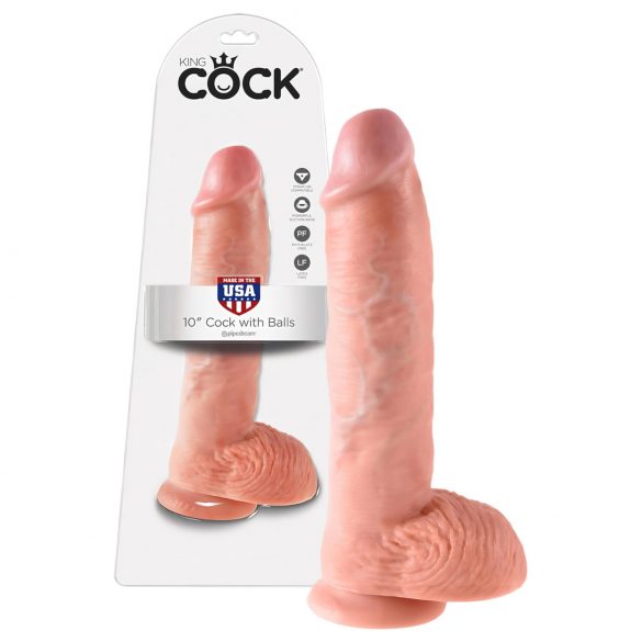 Král Cock 10 semenník veľké dildo (25 cm) - naturálny