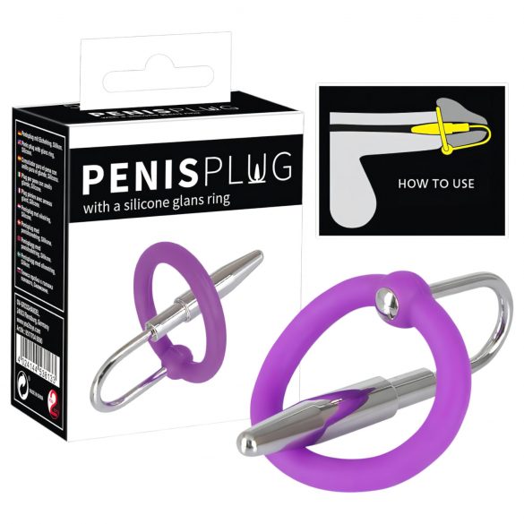 Silikónový penis plug s kužeľom na žaluď (fialovo-strieborný)