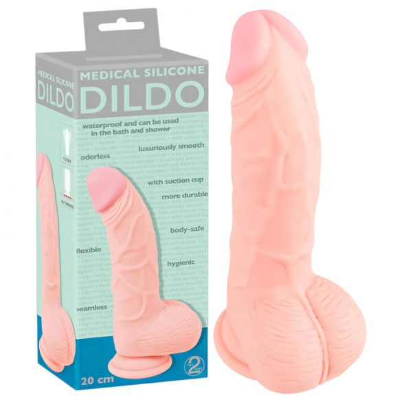 Lekársky silikónový dildo (20 cm) - prírodný