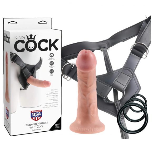 King Cock Strap-on 6 - prírodný pripínací vibrátor