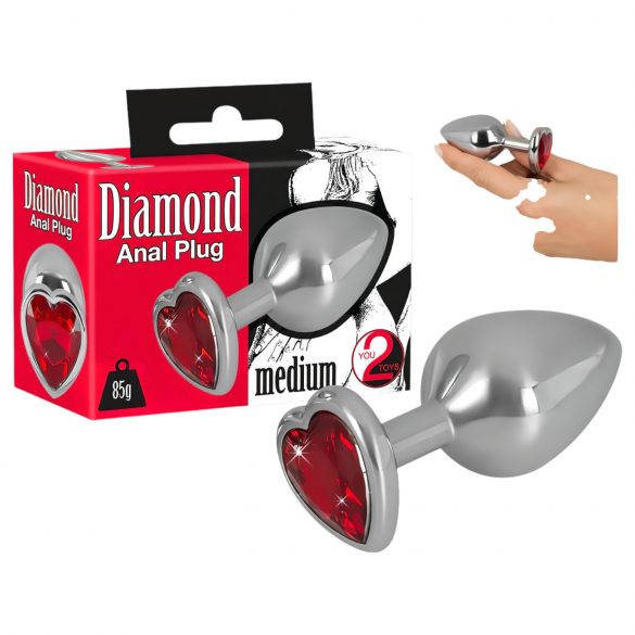 You2Toys - Diamantový anál plug 85g (strieborný-červený)