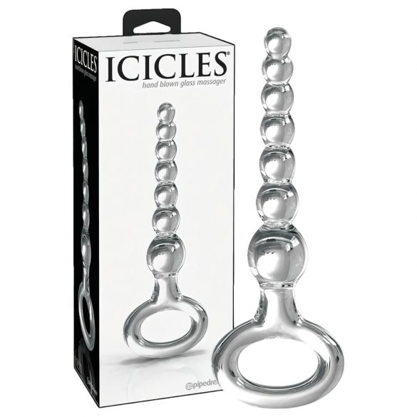 Icicles No. 67 - Sklenené dildo s krúžkom na uchopenie (priehľadné)