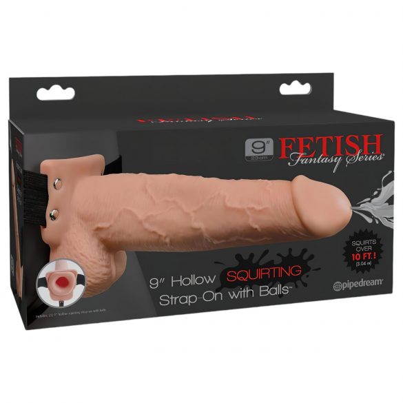 Fetish Strap-On 9 - pripínací dutý striekajúci dildo (naturálny)