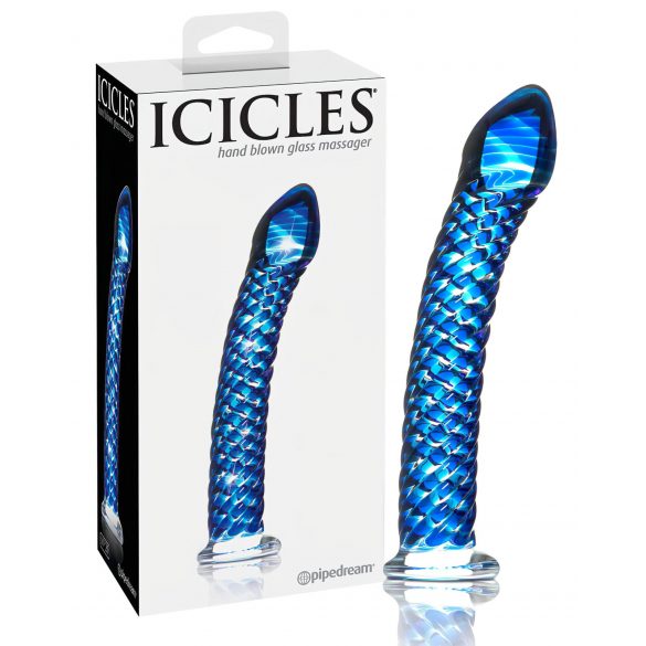 Icicles No. 29 - špirálový sklenený modrý dildo.