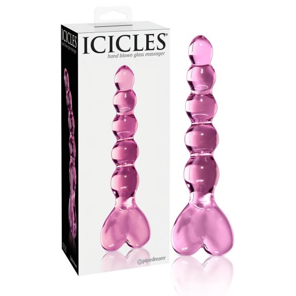 Icicles No. 43 - perlové, srdiečkové sklenené dildo (ružové)