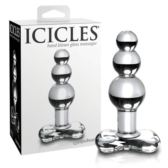 Icicles No. 47 - trojitý sklenený análny plug s perličkami (priehľadný)