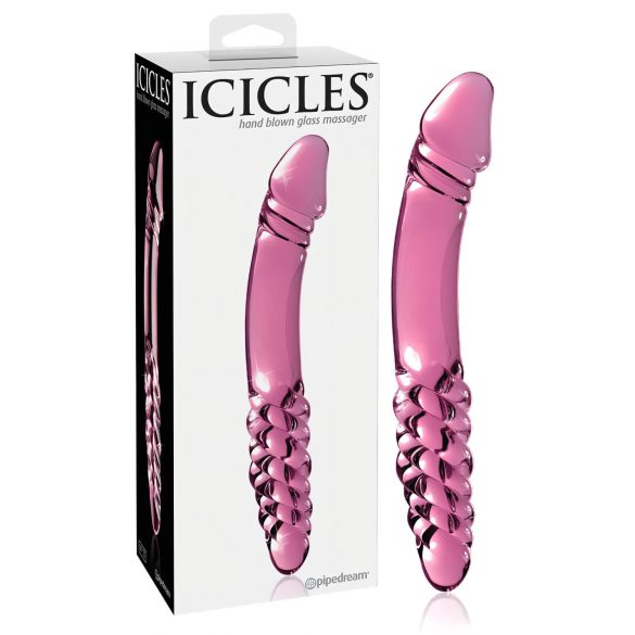 Icicles No. 57 - ružové obojstranné sklené dildo s penisovým koncom