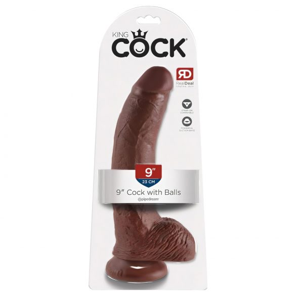 King Cock 9 - hnedé dildo s prísavkou a semenníkmi (23cm)