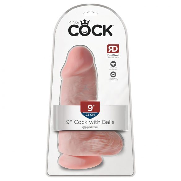 King Cock 9 Chubby - prísavkový dildó s semenníkmi (23 cm) - prírodný