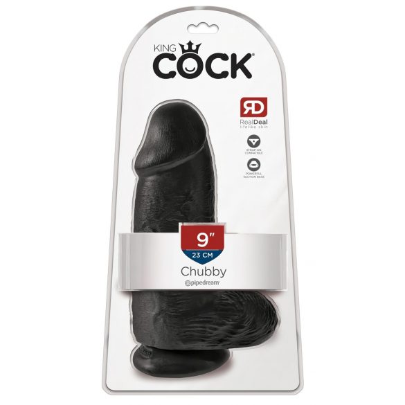 King Cock 9 Chubby - prísavný, semenníkový dildó (23cm) - čierny