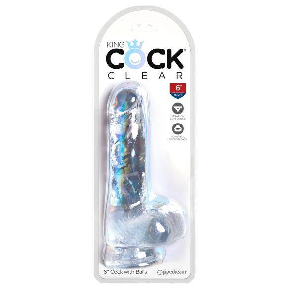 King Cock Clear 6 - prísavná dildo s guličkami (15 cm)