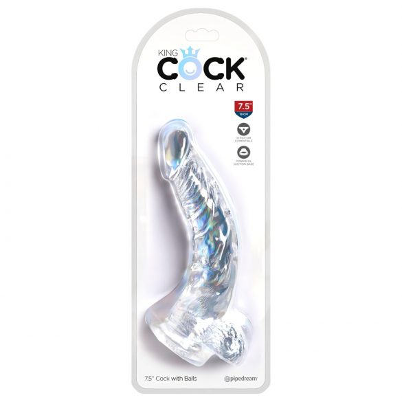 King Cock Clear 7,5 - priesavkový dildó s semenníkmi (19cm)