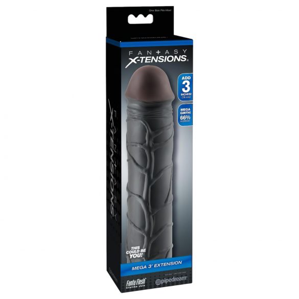 X-TENSION Mega 3 - realistický návlek na penis (22,8cm) - čierny