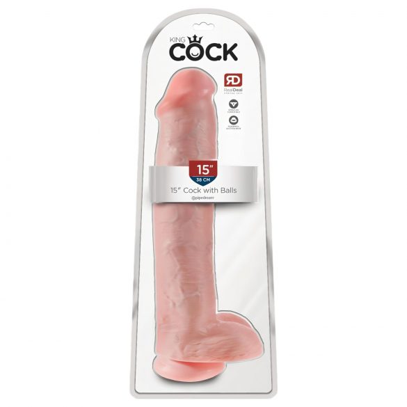 King Cock 15 - prísavný dildo so semenníkmi (38 cm) - naturálny