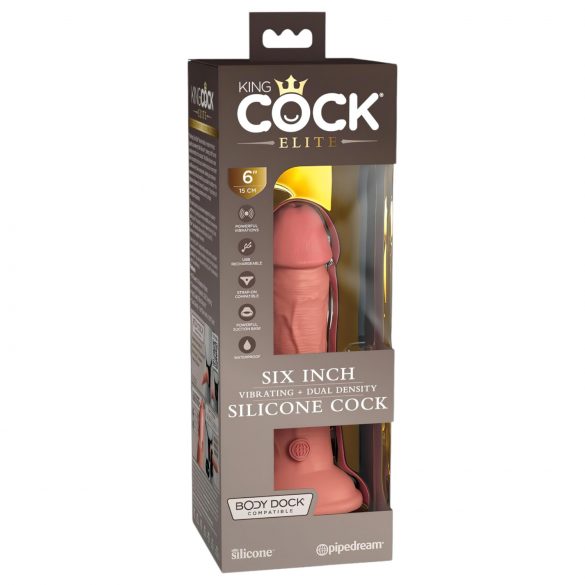 King Cock Elite 6 - realistický vibrátor 15cm (tmavý naturálny)