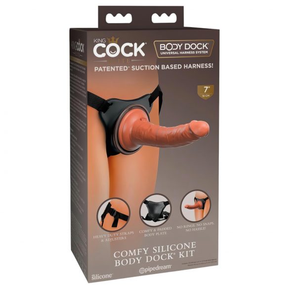 King Cock Elite pohodlie - strap-on dildo s postrojom (tmavá prírodná)