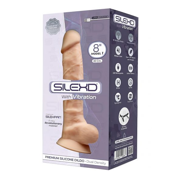 Silexd 8 - prispôsobivý, vibrátor so semenníkmi s prísavkou - 20cm (prírodný)