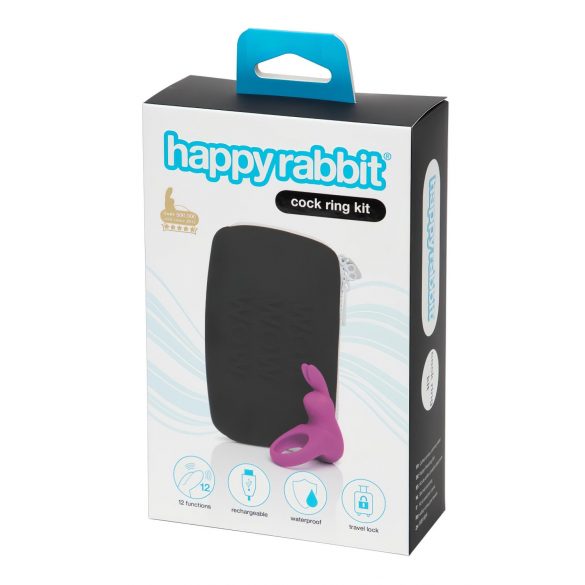 Happyrabbit sada - vibračný krúžok na penis s púzdrom (fialová)