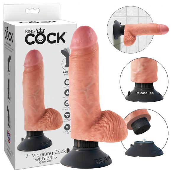 King Cock 7 prísavný vibrátor (18 cm) - prírodný