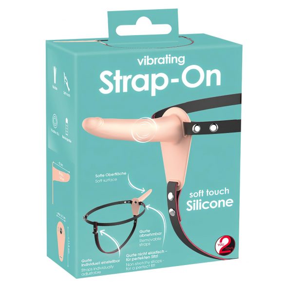 You2Toys - Extra silný akumulátorový strap-on vibrátor (prírodný)