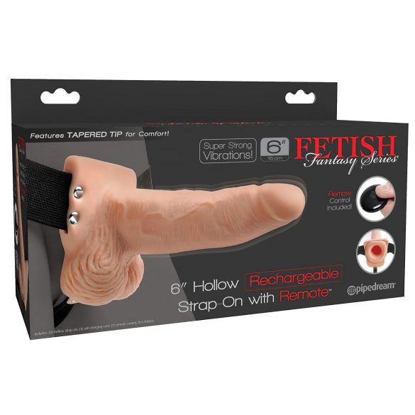 Fetish Strap-On 6 - rádiový, dutý vibrátor na pripevnenie (prírodná farba)