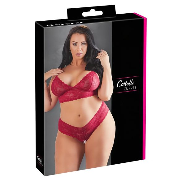 Cottelli Plus Size - jemný čipkovaný podprsenkový set (červený)