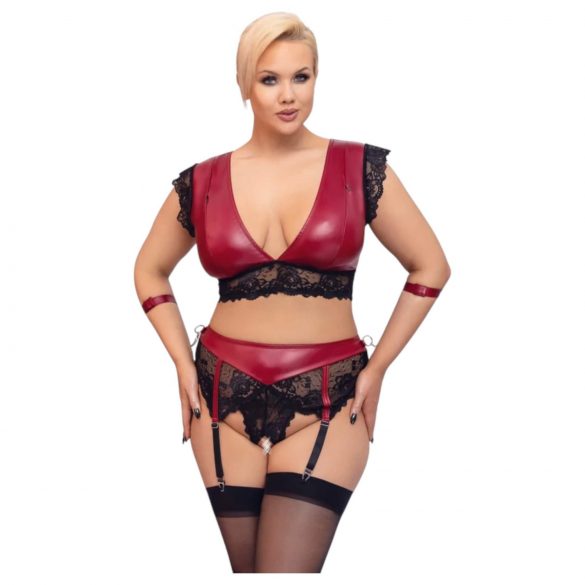 Cottelli Bondage Plus Size - čipkovaná súprava podprsenky (červeno-čierna)