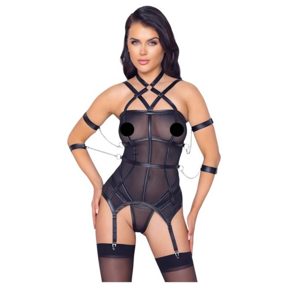 Cottelli Bondage - top s remienkami a putami, tangá čierna