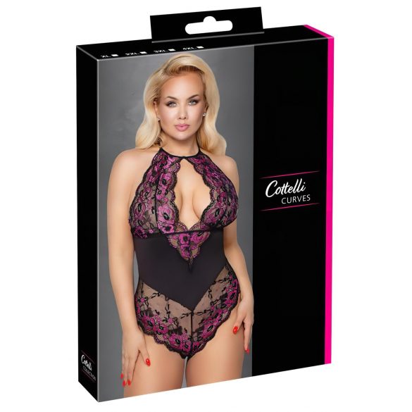 Cottelli Plus Size - kvetinové body (čierna-fialová)