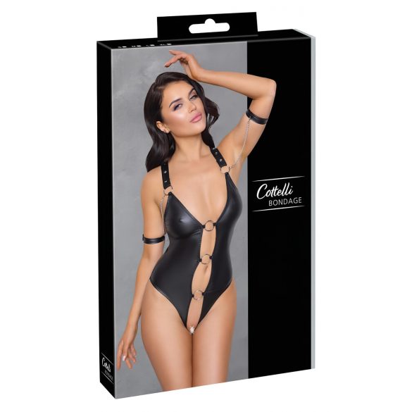 Cottelli Bondage - Lesklé, Krúžkové, Otvorené Body (Čierne) - XL