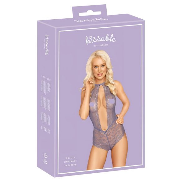 Bozkávateľné - čipkované body s nákrčníkom (fialové) - L/XL