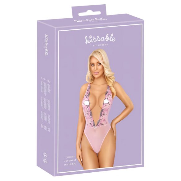 Kissable - body s ružovou výšivkou (ružové) - L/XL