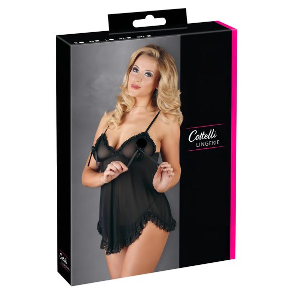 Cottelli - Ľahké volánové babydoll (čierne) - M