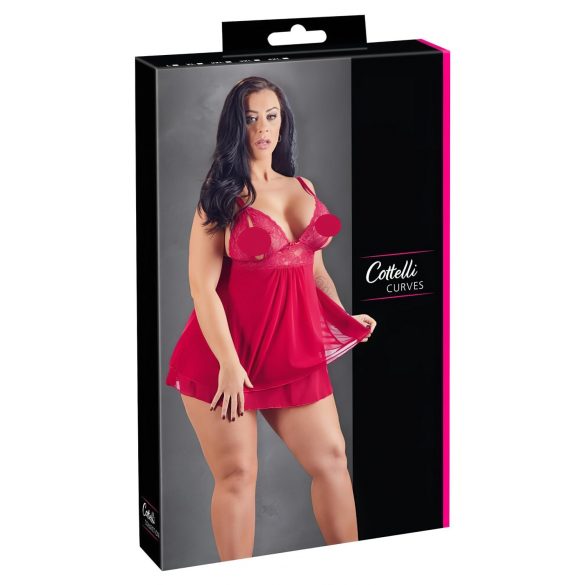 Cottelli Plus Size - čipkovaná, vzdušná babydoll košieľka (červená) - XL