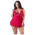 Cottelli Plus Size - čipkovaná, vzdušná babydoll košieľka (červená) - 2XL