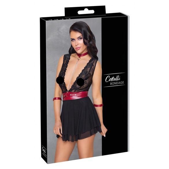 Cottelli Bondage - čipkované babydoll s páskou na krk (čierne)