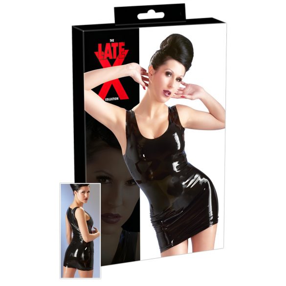 Latexová mini šaty bez rukávov (čierne) - XL