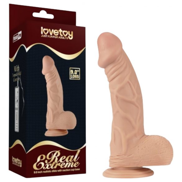 Lovetoy Real Extreme - prísavkový, semenníkový dildo - 23 cm (prírodný)