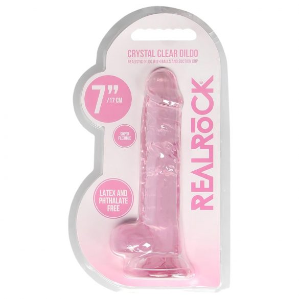 REALROCK - priehľadné realistické dildo - ružové (17 cm)