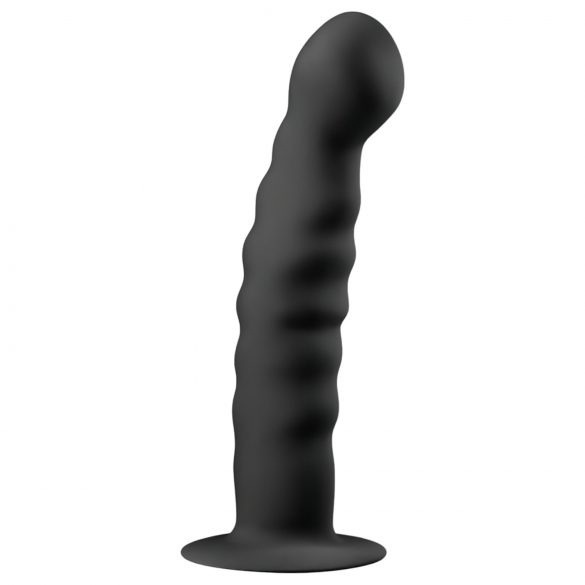 Easytoys Ribbed - čierne análne dildo s prísavkou (14 cm)