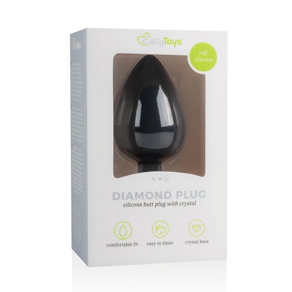 Easytoys Diamond - análny plug s bielymi kameňmi (veľký) - čierny