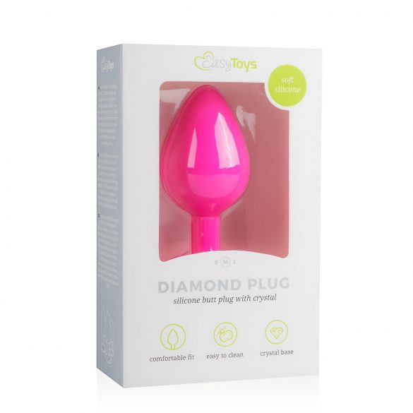 Easytoys Diamond - ružový análny kolík s bielymi kamienkami (stredný)