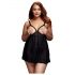 BACI Plus Size - otvorený bodkovaný babydoll - čierny (XL-XXL)