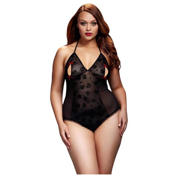 BACI Plus Size - priehľadné body s krkom, čierne (XL-XXL)