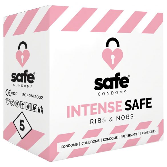 SAFE Intense Safe - rebierkované a bodkované kondómy (5 ks)